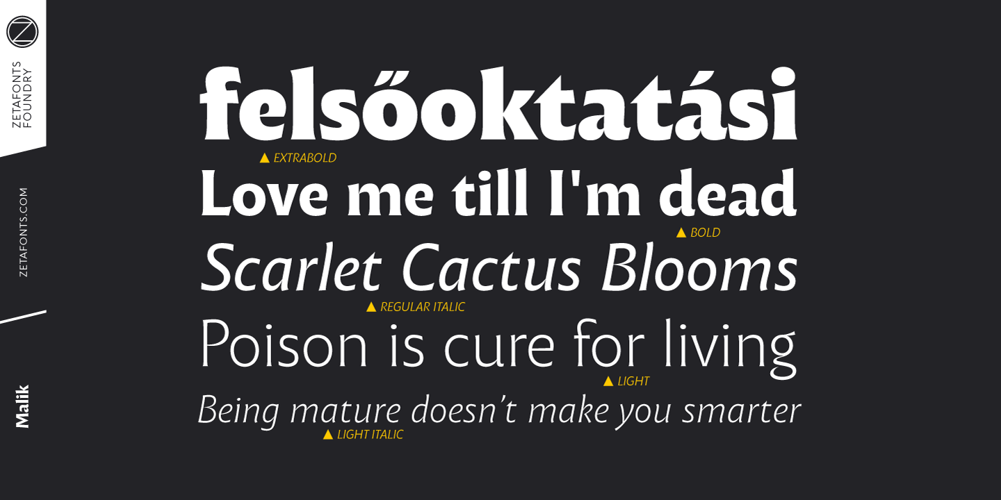 Ejemplo de fuente Malik Bold Italic